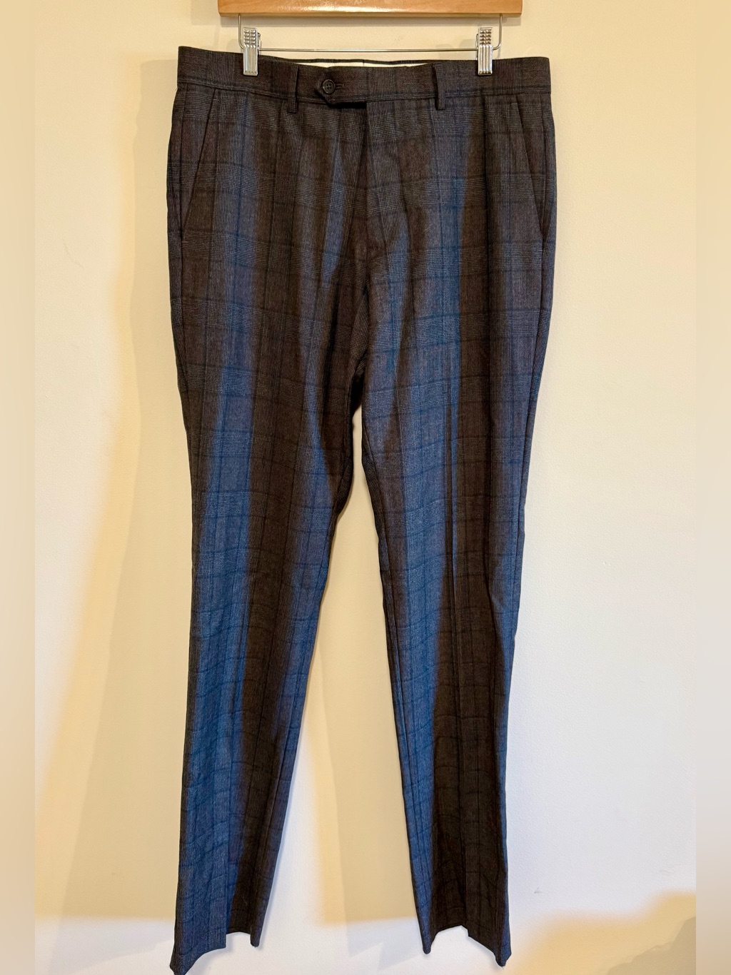 Brooks Brothers 1818 Classic Fit Gray Plaid Men's Wool Dress Pants 40r/W34